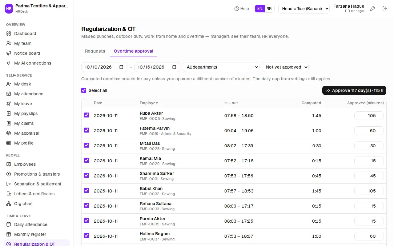 Overtime approval