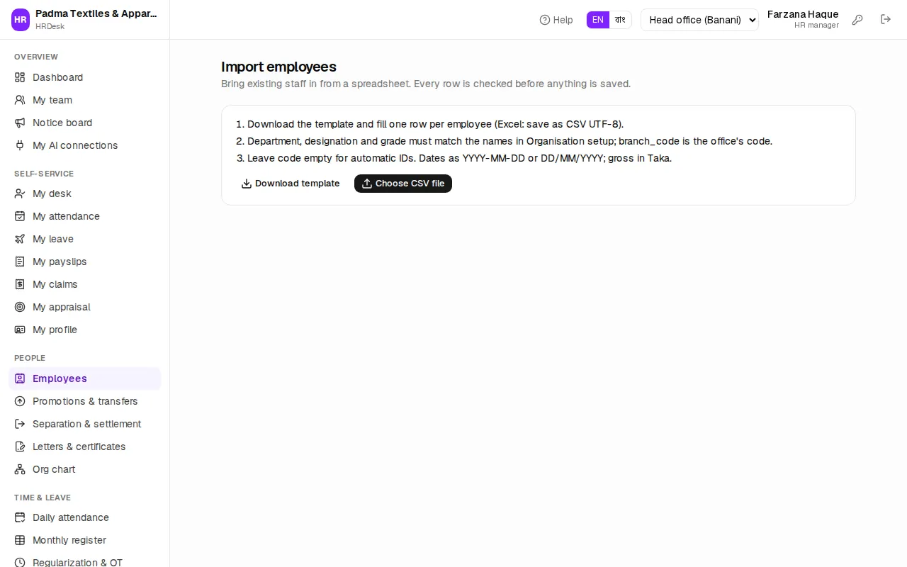 Import employees