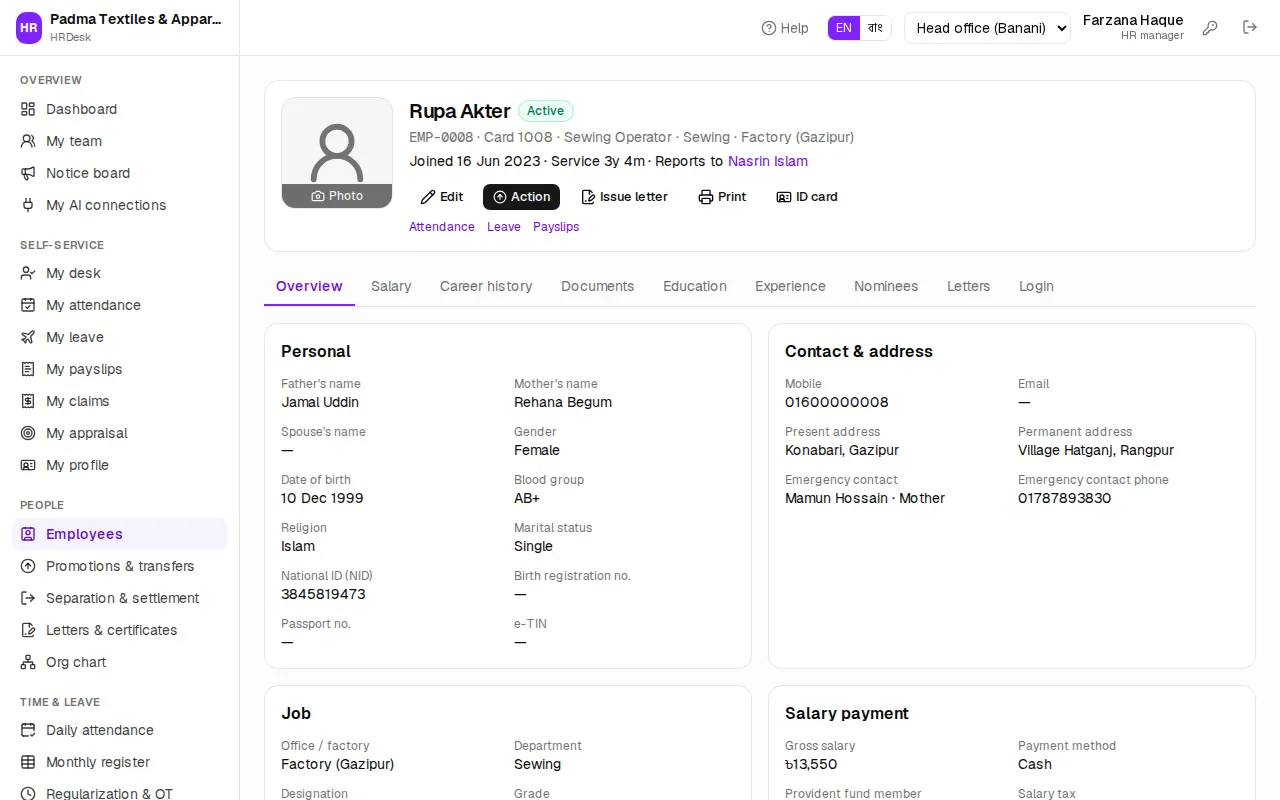 Employee profile