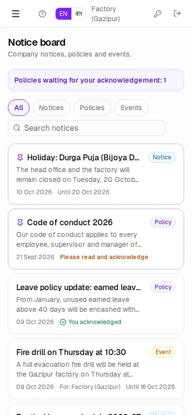 Notice board on a phone